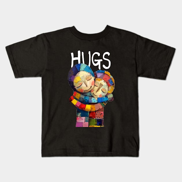 Hugs: Somebody Needs a Hug Today on a dark (Knocked Out) background Kids T-Shirt by Puff Sumo